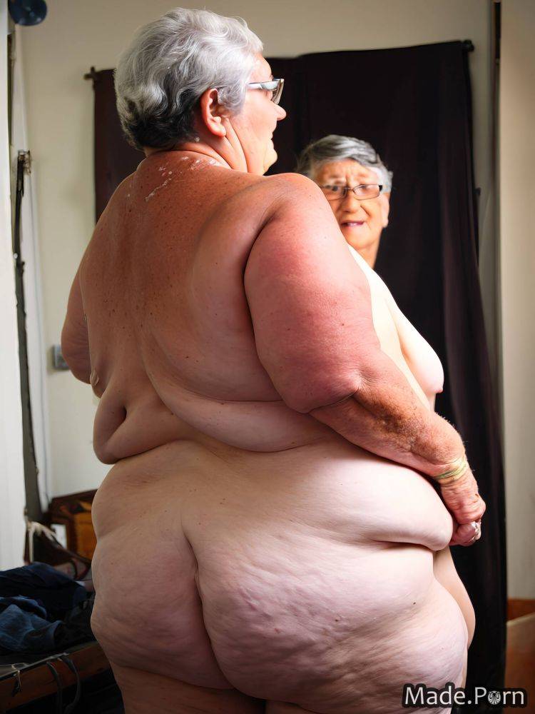 Tanned skin fat seductive public library white hair big hips photo studio AI porn - #main