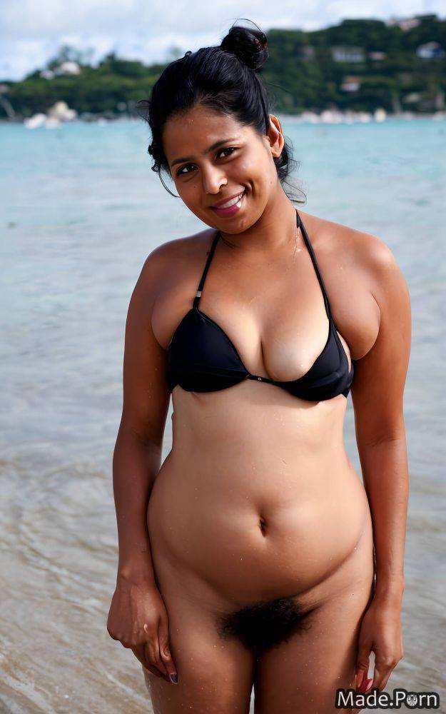 Thong flashing tits brown top knot hair bikini wet woman AI porn - #main