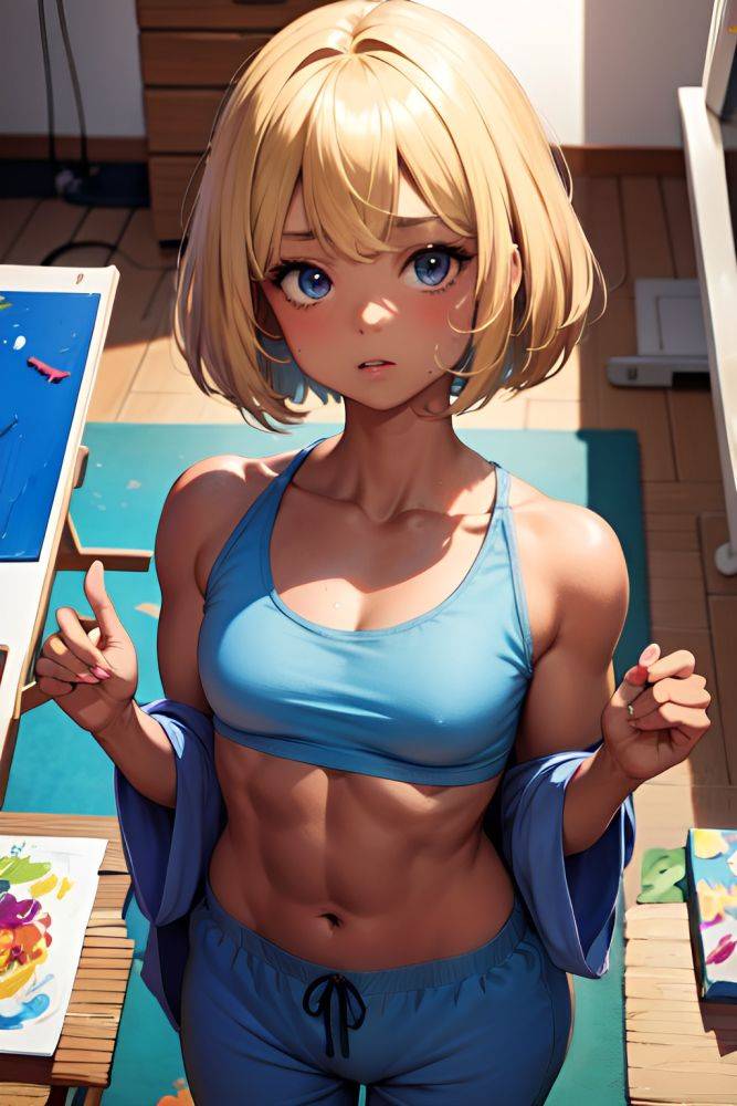 Anime Muscular Small Tits 80s Age Shocked Face Blonde Bobcut Hair Style Dark Skin Painting Hospital Close Up View Plank Pajamas 3679831345236753773 - AI Hentai - #main