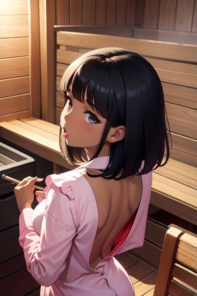 Anime Busty Small Tits 60s Age Shocked Face Black Hair Bobcut Hair Style Dark Skin Soft Anime Sauna Back View Eating Pajamas 3680152178810178759 - AI Hentai - #main