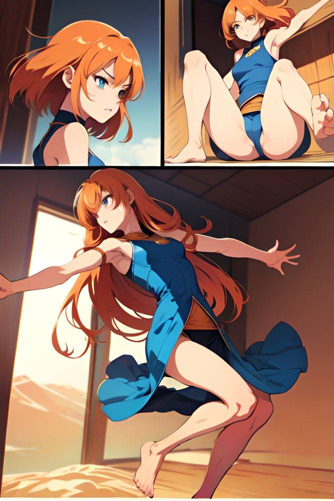 Anime Skinny Small Tits 70s Age Angry Face Ginger Straight Hair Style Light Skin Soft + Warm Desert Side View Jumping Teacher 3680387972518032628 - AI Hentai - #main