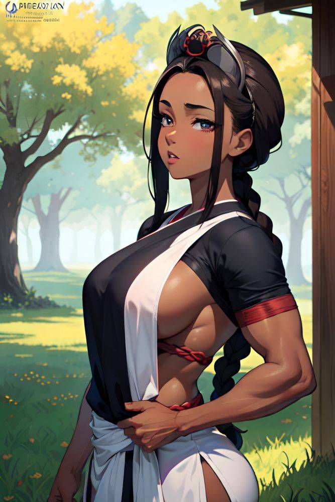 Anime Muscular Huge Boobs 40s Age Shocked Face Brunette Braided Hair Style Dark Skin Dark Fantasy Meadow Front View Massage Geisha 3681342744175852793 - AI Hentai - #main