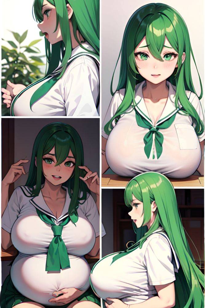 Anime Pregnant Huge Boobs 30s Age Ahegao Face Green Hair Straight Hair Style Dark Skin Black And White Oasis Side View Eating Schoolgirl 3681624923530518976 - AI Hentai - #main