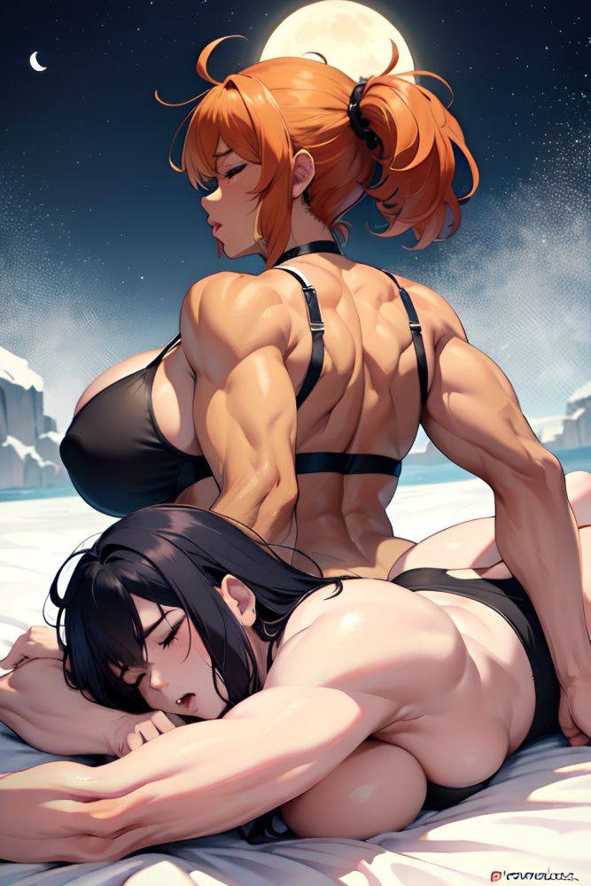Anime Muscular Huge Boobs 60s Age Ahegao Face Ginger Messy Hair Style Dark Skin Black And White Moon Back View Sleeping Bra 3681725424156732144 - AI Hentai - #main