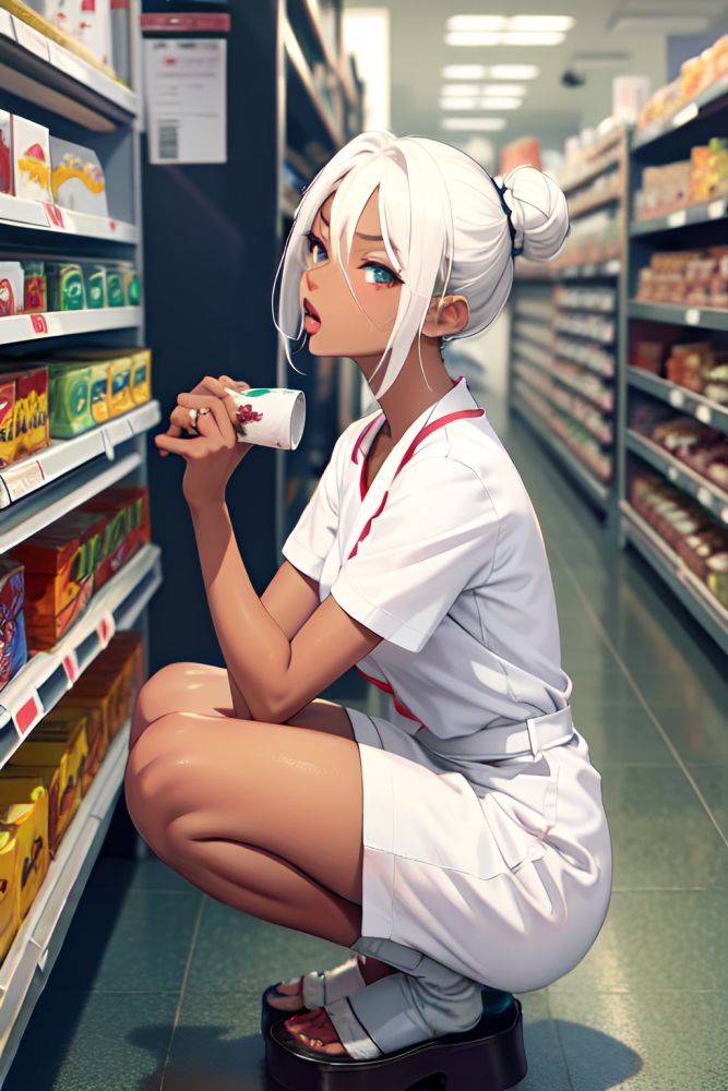 Anime Skinny Small Tits 18 Age Ahegao Face White Hair Hair Bun Hair Style Dark Skin Painting Grocery Side View Squatting Nurse 3681810466119964589 - AI Hentai - #main