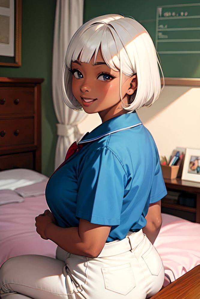 Anime Chubby Small Tits 20s Age Happy Face White Hair Bobcut Hair Style Dark Skin Crisp Anime Bedroom Side View On Back Schoolgirl 3681880042981193822 - AI Hentai - #main