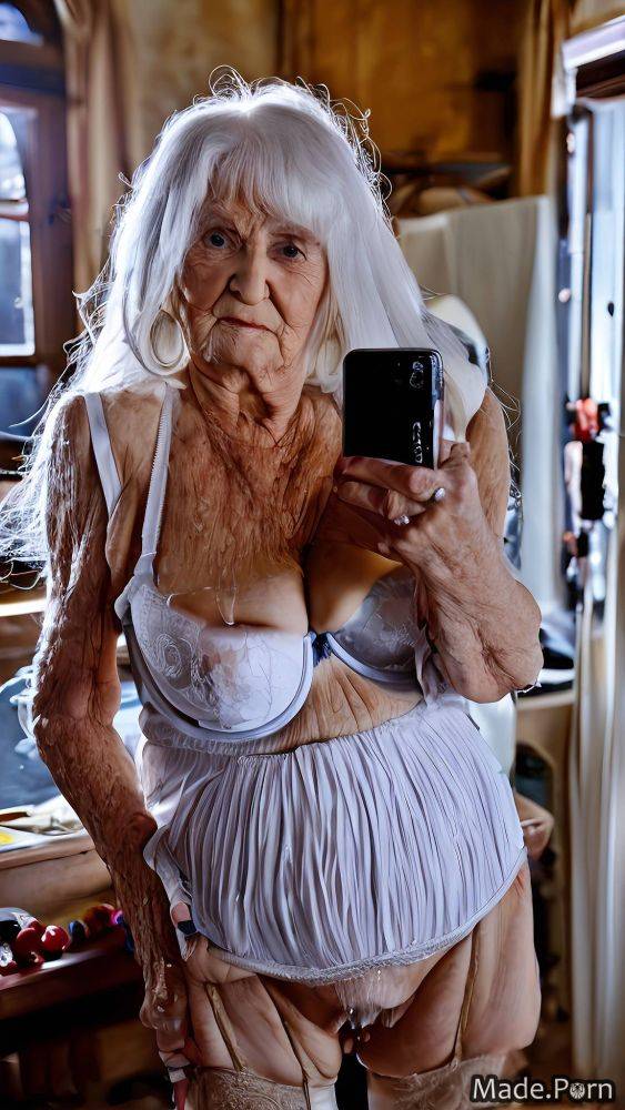 90 saggy tits woman white hair selfie slutty long hair AI porn - #main