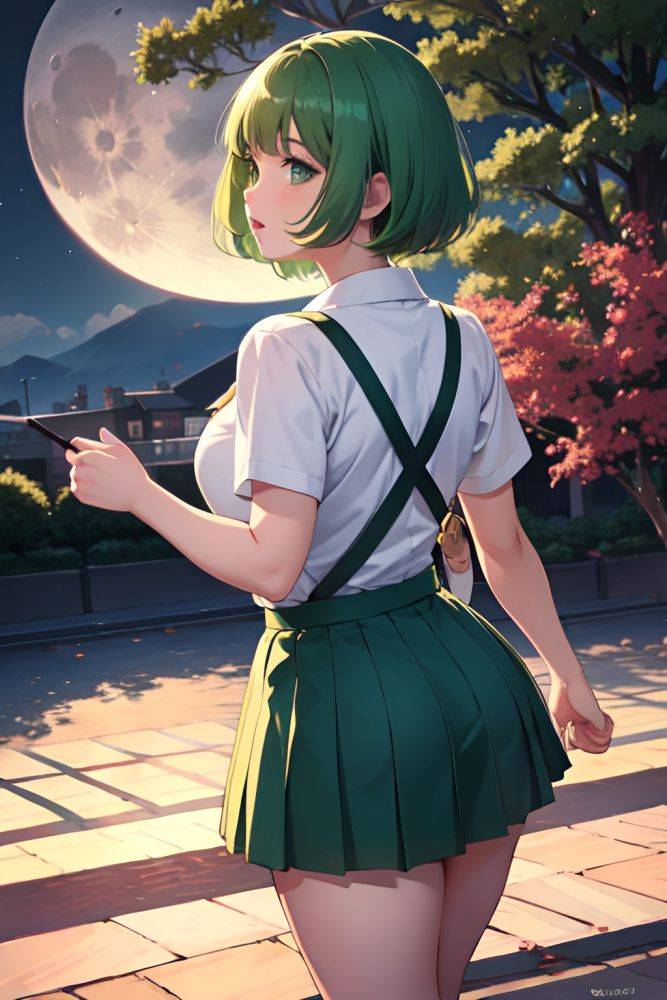 Anime Chubby Small Tits 30s Age Seductive Face Green Hair Bangs Hair Style Light Skin Vintage Moon Back View Jumping Schoolgirl 3677075264720832451 - AI Hentai - #main