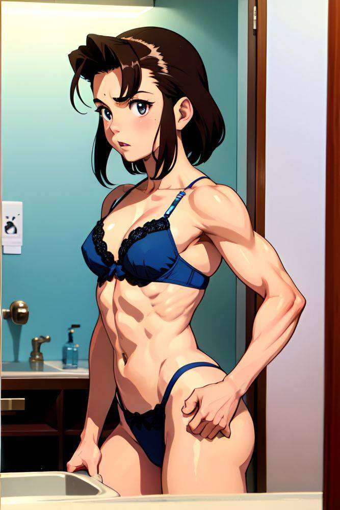Anime Muscular Small Tits 70s Age Shocked Face Brunette Slicked Hair Style Light Skin Film Photo Changing Room Side View Bathing Lingerie 3677542986665323369 - AI Hentai - #main