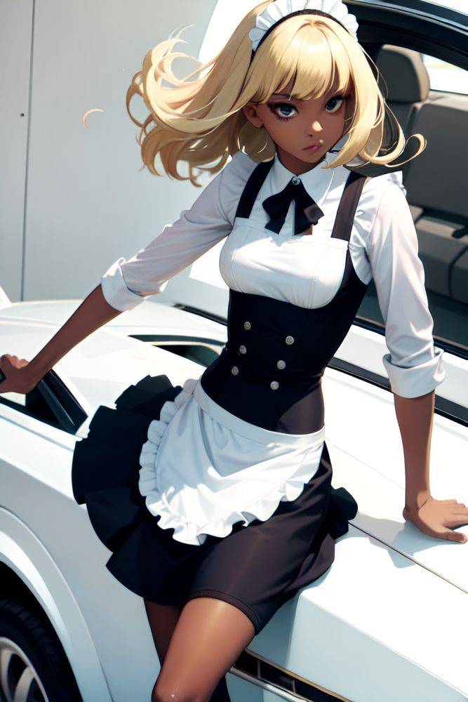Anime Skinny Small Tits 60s Age Serious Face Blonde Bangs Hair Style Dark Skin Black And White Car Close Up View Jumping Maid 3677589372312828459 - AI Hentai - #main