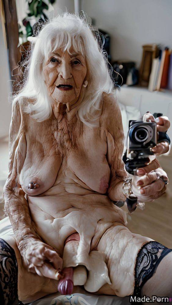 Dildo selfie caucasian masturbation long hair piercing white hair AI porn - #main