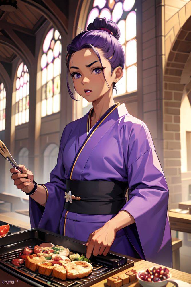 Anime Muscular Small Tits 20s Age Shocked Face Purple Hair Slicked Hair Style Dark Skin Comic Church Front View Cooking Kimono 3677852224315034498 - AI Hentai - #main