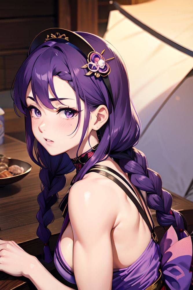 Anime Muscular Small Tits 50s Age Sad Face Purple Hair Braided Hair Style Light Skin Illustration Tent Close Up View On Back Geisha 3677975918887349871 - AI Hentai - #main