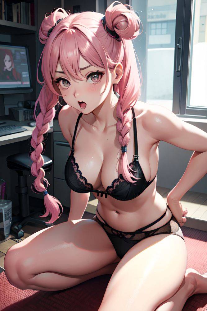 Anime Busty Small Tits 60s Age Shocked Face Pink Hair Braided Hair Style Light Skin Charcoal Gym Front View Gaming Lingerie 3681914832216705563 - AI Hentai - #main