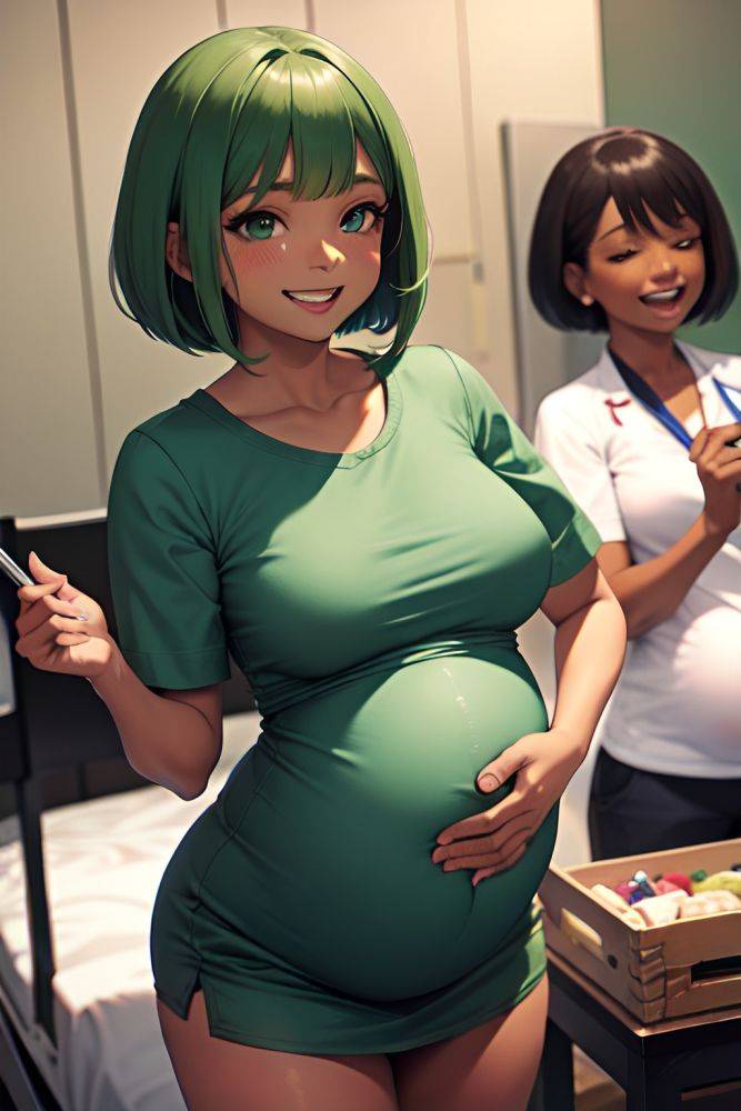 Anime Pregnant Small Tits 20s Age Laughing Face Green Hair Bobcut Hair Style Dark Skin Charcoal Hospital Close Up View On Back Nurse 3682073316511792644 - AI Hentai - #main