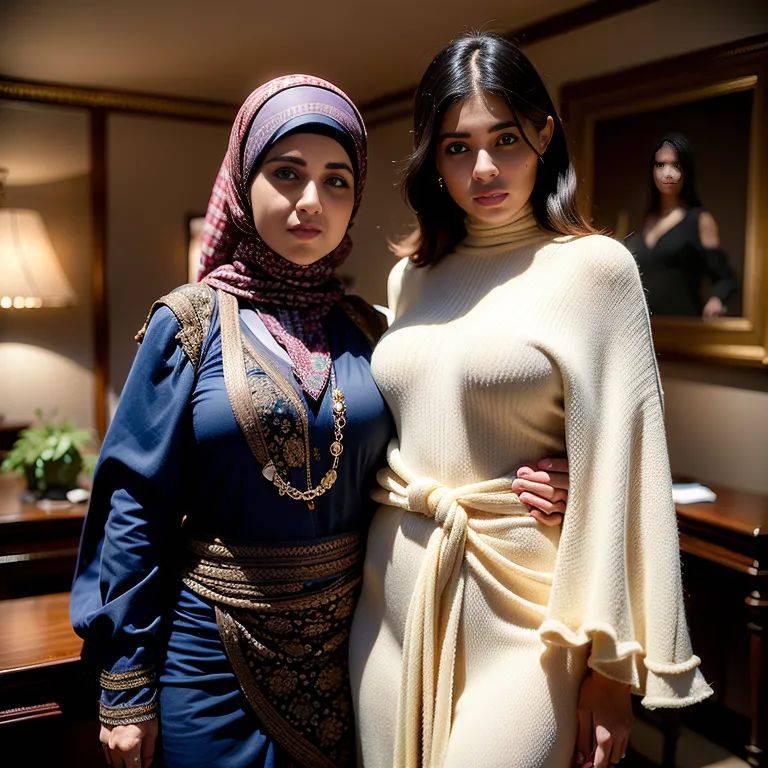 , Arabs,(2women:2),twenties,(RAW photo, best quality, masterpiece:1.1), (realistic, photo-realistic:1.2), ultra-detailed, ultra high res, physically-based rendering,(adult:1.5) - #main