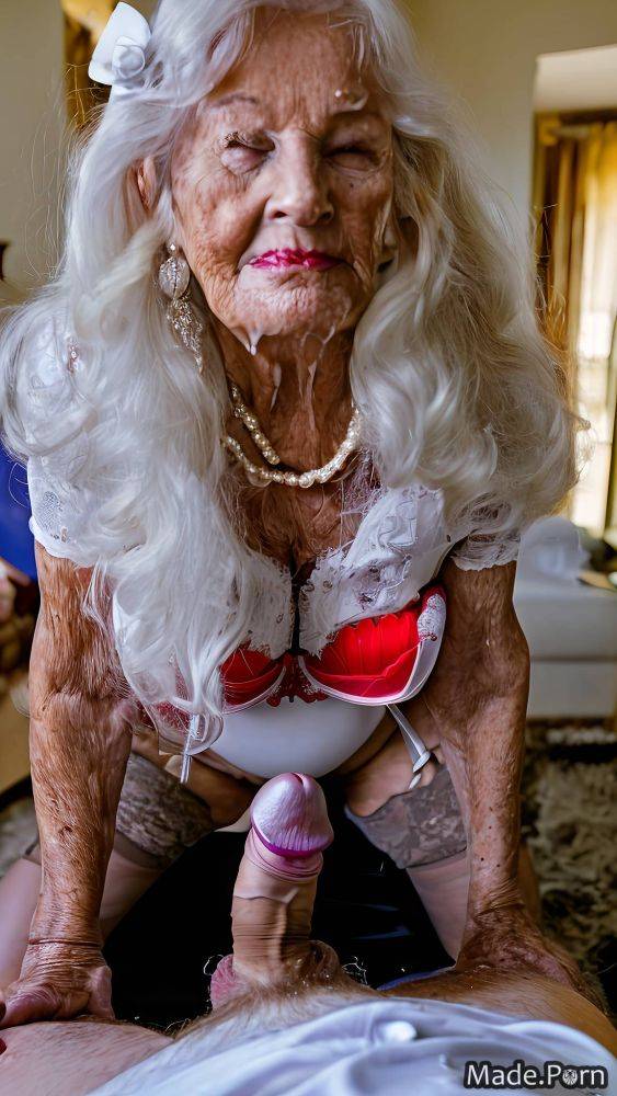 Indoors woman white hair bangs hair pov bukkake looking at viewer AI porn - #main