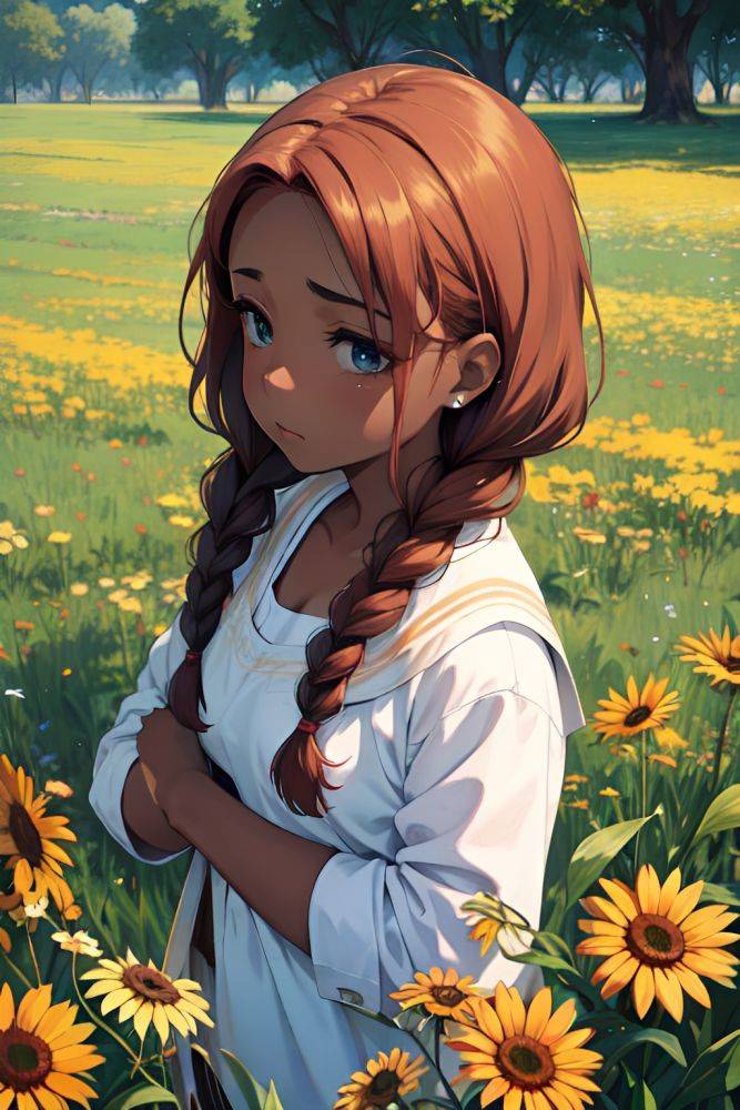 Anime Busty Small Tits 40s Age Sad Face Ginger Braided Hair Style Dark Skin Painting Meadow Front View Plank Teacher 3683600177471492323 - AI Hentai - #main