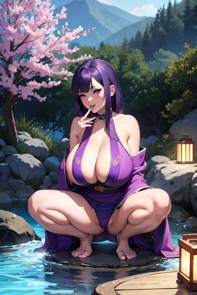 Anime Skinny Huge Boobs 60s Age Ahegao Face Purple Hair Straight Hair Style Dark Skin Painting Onsen Front View Squatting Kimono 3683615640878490572 - AI Hentai - #main
