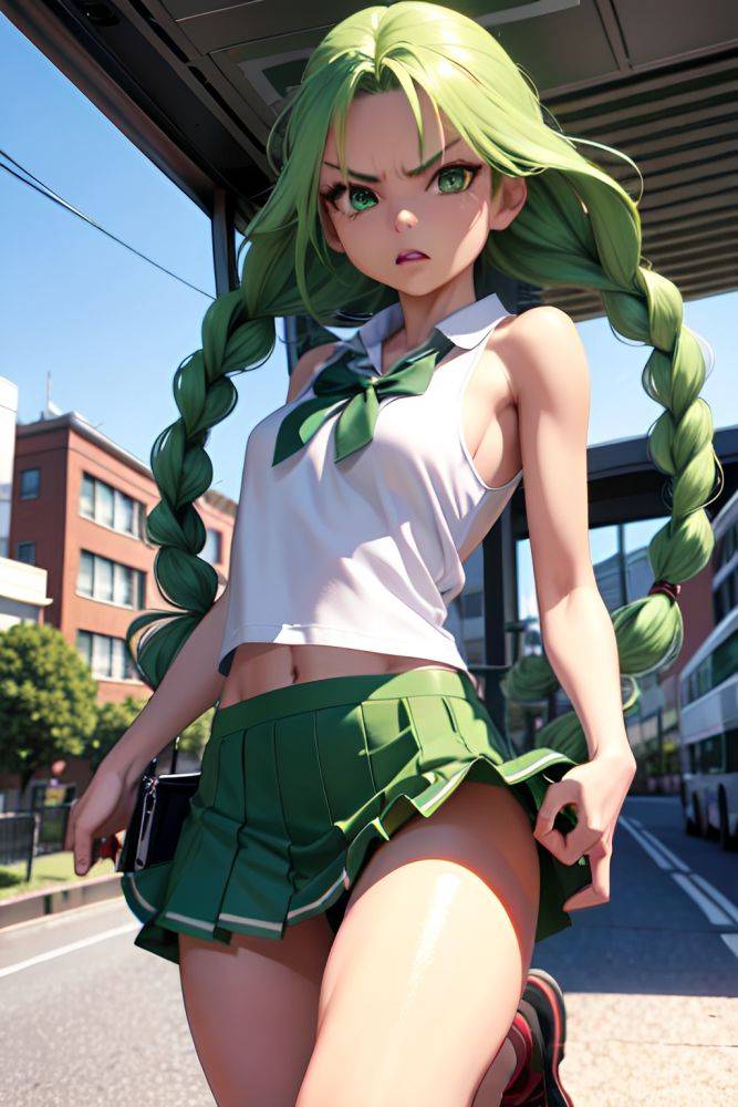 Anime Skinny Small Tits 70s Age Angry Face Green Hair Braided Hair Style Dark Skin 3d Bus Close Up View Jumping Mini Skirt 3683642699172723587 - AI Hentai - #main