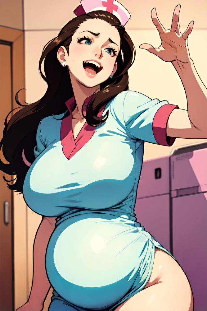 Anime Pregnant Huge Boobs 80s Age Laughing Face Brunette Slicked Hair Style Light Skin Illustration Prison Front View Cumshot Nurse 3683669757466961005 - AI Hentai - #main