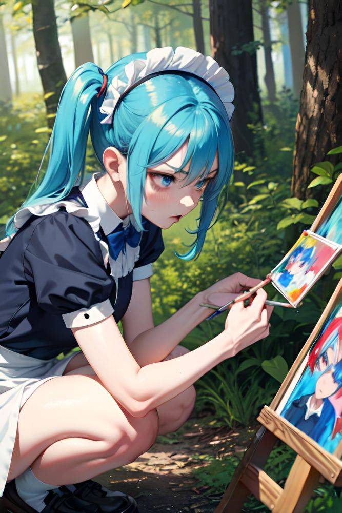 Anime Skinny Small Tits 60s Age Angry Face Blue Hair Pigtails Hair Style Light Skin Painting Forest Close Up View Squatting Maid 3683692950290630428 - AI Hentai - #main