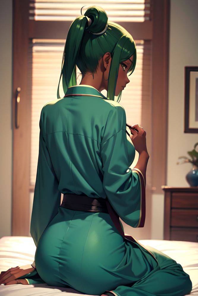 Anime Skinny Small Tits 40s Age Serious Face Green Hair Ponytail Hair Style Dark Skin Soft + Warm Bedroom Back View Massage Bathrobe 3683835971093223358 - AI Hentai - #main