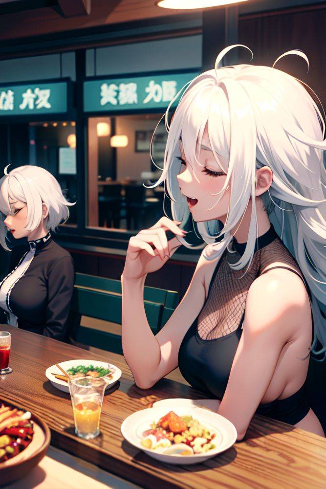 Anime Skinny Huge Boobs 30s Age Laughing Face White Hair Messy Hair Style Dark Skin Film Photo Restaurant Side View Sleeping Fishnet 3683851434585549445 - AI Hentai - #main