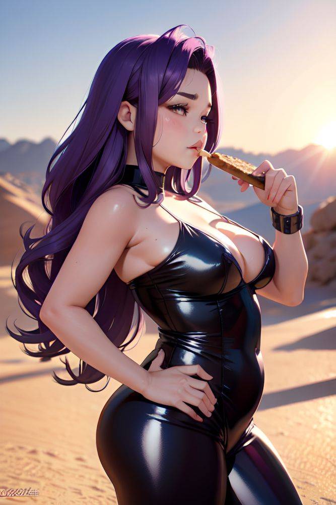 Anime Chubby Small Tits 20s Age Pouting Lips Face Purple Hair Slicked Hair Style Light Skin 3d Desert Side View Eating Latex 3683913282115351009 - AI Hentai - #main