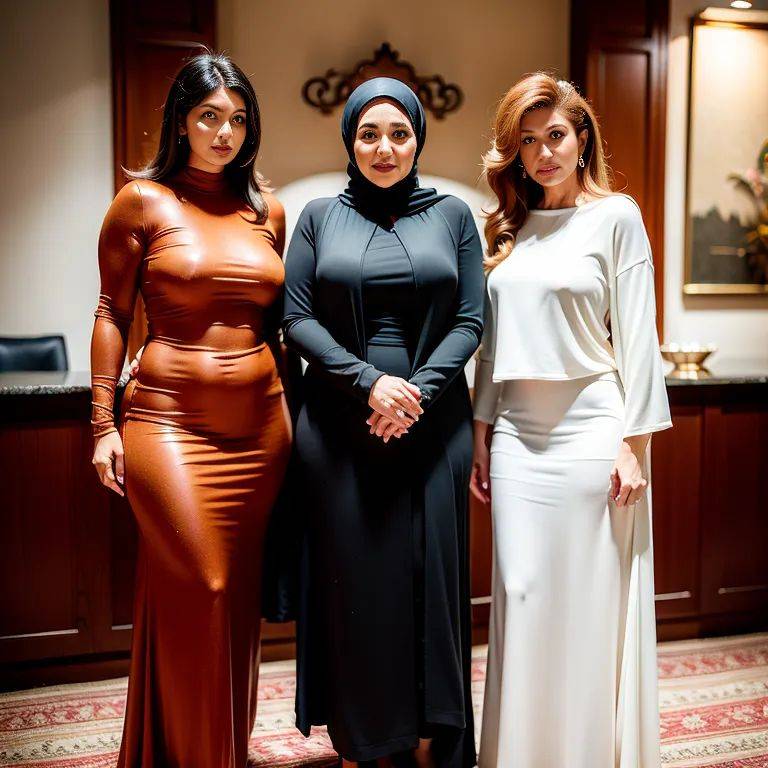 , Arabs,(2women:2),aging,(RAW photo, best quality, masterpiece:1.1), (realistic, photo-realistic:1.2), ultra-detailed, ultra high res, physically-based rendering,long hair,bobcut,red hair,bangs,green - #main