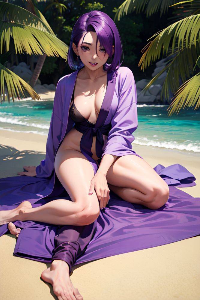 Anime Skinny Small Tits 30s Age Ahegao Face Purple Hair Slicked Hair Style Dark Skin Vintage Beach Front View Straddling Bathrobe 3683971262564532091 - AI Hentai - #main