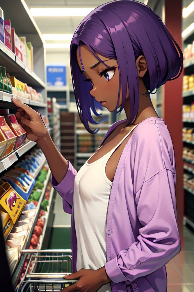 Anime Skinny Small Tits 70s Age Shocked Face Purple Hair Slicked Hair Style Dark Skin Skin Detail (beta) Grocery Side View Gaming Teacher 3684083362822138234 - AI Hentai - #main