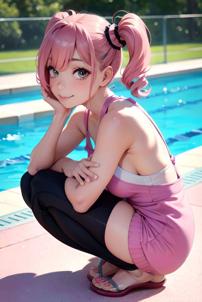 Anime Skinny Small Tits 50s Age Happy Face Pink Hair Pigtails Hair Style Light Skin Warm Anime Pool Side View Squatting Goth 3684102690175249205 - AI Hentai - #main