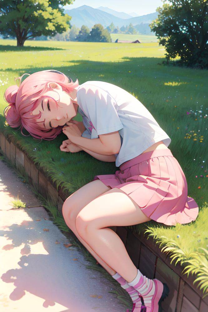 Anime Chubby Small Tits 18 Age Pouting Lips Face Pink Hair Pixie Hair Style Light Skin Watercolor Meadow Side View Sleeping Mini Skirt 3684125882998965069 - AI Hentai - #main