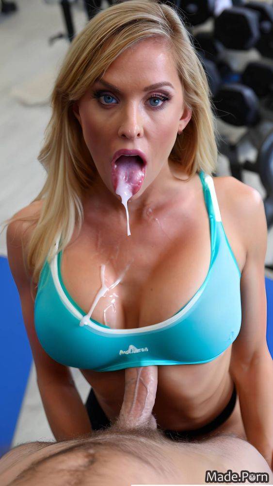 Perfect body cheerleader sports bra open mouth babe ahegao blonde AI porn - #main