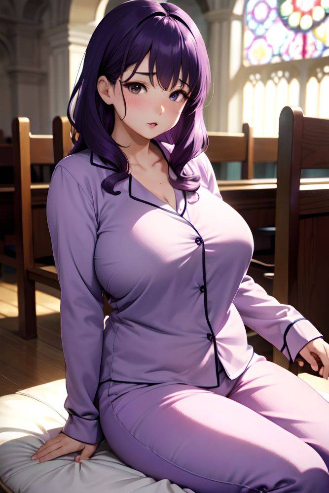 Anime Chubby Huge Boobs 50s Age Shocked Face Purple Hair Messy Hair Style Light Skin Warm Anime Church Front View Straddling Pajamas 3684713432012040717 - AI Hentai - #main
