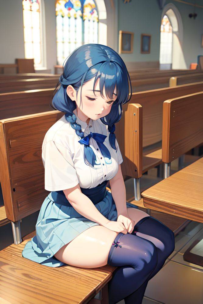 Anime Chubby Small Tits 40s Age Serious Face Blue Hair Braided Hair Style Light Skin Watercolor Church Side View Sleeping Stockings 3684775282138772563 - AI Hentai - #main