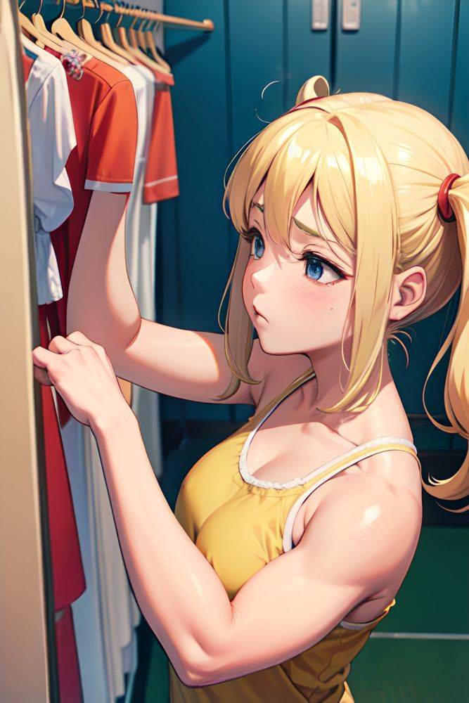 Anime Muscular Small Tits 70s Age Sad Face Blonde Pigtails Hair Style Light Skin Warm Anime Changing Room Close Up View Sleeping Pajamas 3684786876334295937 - AI Hentai - #main