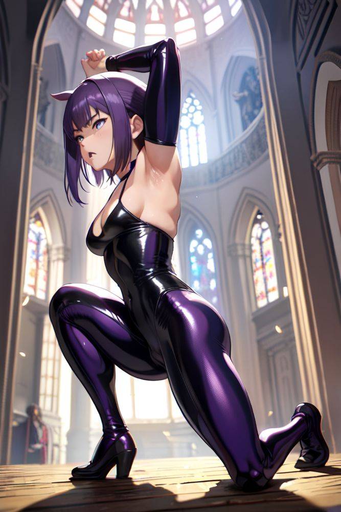 Anime Muscular Small Tits 70s Age Angry Face Purple Hair Bangs Hair Style Light Skin Charcoal Church Side View Bending Over Latex 3684833261463925834 - AI Hentai - #main