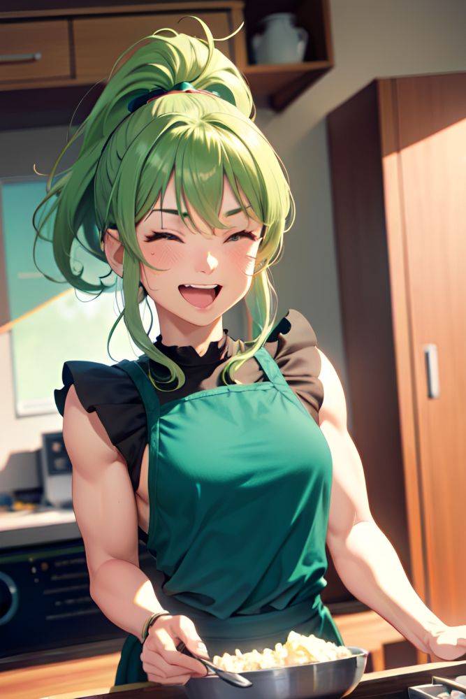 Anime Muscular Small Tits 70s Age Laughing Face Green Hair Ponytail Hair Style Light Skin Vintage Office Close Up View Cooking Partially Nude 3684829399319696257 - AI Hentai - #main