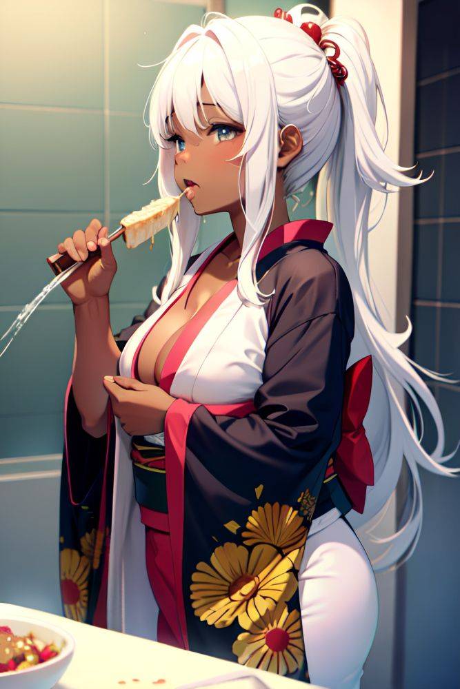 Anime Chubby Small Tits 18 Age Sad Face White Hair Messy Hair Style Dark Skin Soft + Warm Shower Side View Eating Kimono 3684887381378855613 - AI Hentai - #main