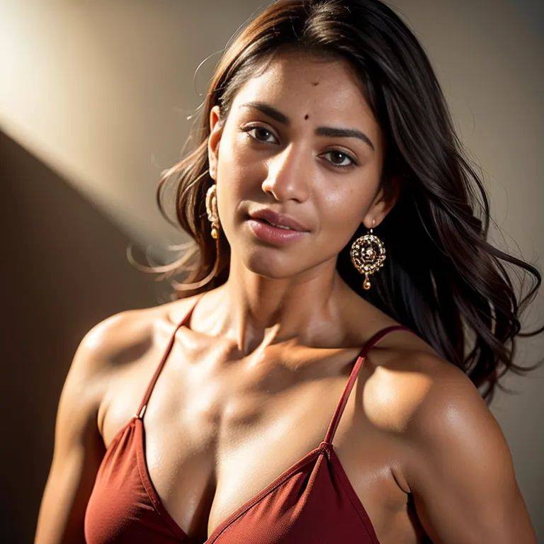 , Indian, brown skin, facial mark,woman,thirties,(RAW photo, best quality, masterpiece:1.1), (realistic, photo-realistic:1.2), ultra-detailed, ultra high res, physically-based rendering,(adult:1.5) - #main