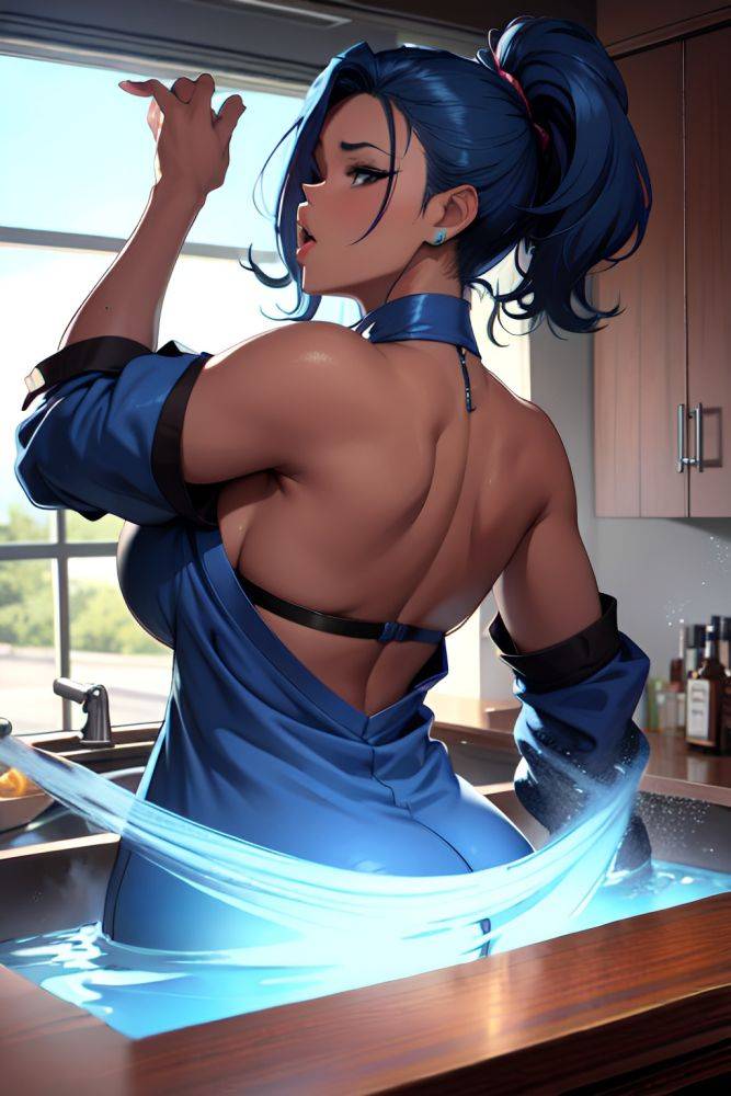 Anime Busty Huge Boobs 80s Age Orgasm Face Blue Hair Slicked Hair Style Dark Skin Charcoal Bar Back View Cumshot Bra 3684937632496695400 - AI Hentai - #main