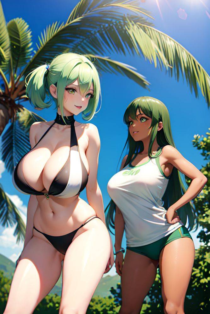 Anime Skinny Huge Boobs 60s Age Laughing Face Green Hair Straight Hair Style Dark Skin Comic Oasis Front View Working Out Teacher 3685011075259421468 - AI Hentai - #main