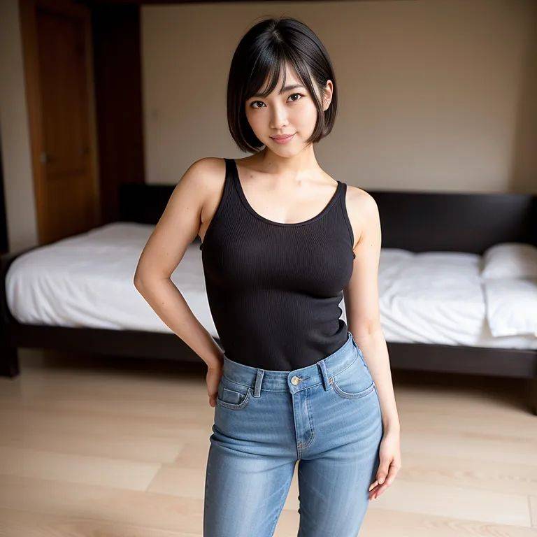 , japanese,woman,twenties,(RAW photo, best quality, masterpiece:1.1), (realistic, photo-realistic:1.2), ultra-detailed, ultra high res, physically-based rendering,short hair,bobcut,beautiful,(smile),(aegyo sal),Looking at - #main