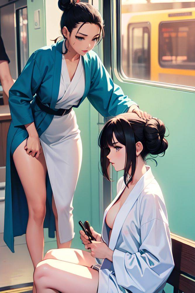 Anime Skinny Small Tits 80s Age Seductive Face Black Hair Hair Bun Hair Style Light Skin Illustration Train Side View Massage Bathrobe 3685138635753755921 - AI Hentai - #main