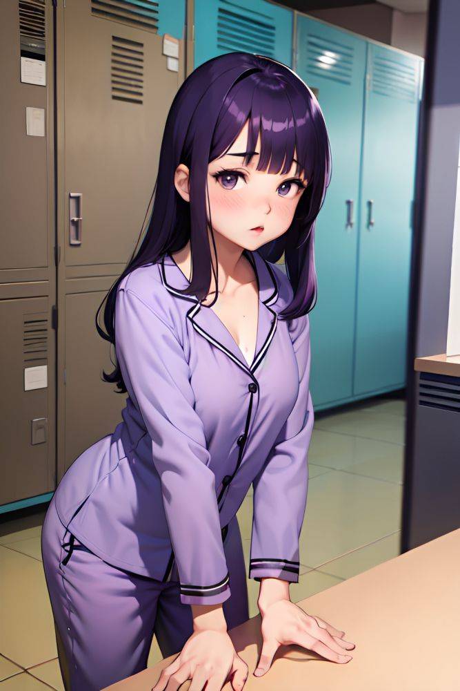 Anime Chubby Small Tits 40s Age Pouting Lips Face Purple Hair Bangs Hair Style Dark Skin Vintage Locker Room Front View Bending Over Pajamas 3685181155966169476 - AI Hentai - #main