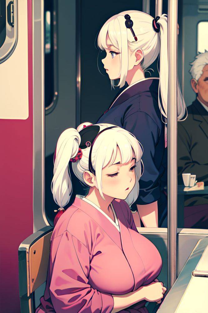 Anime Chubby Huge Boobs 80s Age Serious Face White Hair Pigtails Hair Style Dark Skin Comic Train Side View Sleeping Geisha 3685246868930876514 - AI Hentai - #main