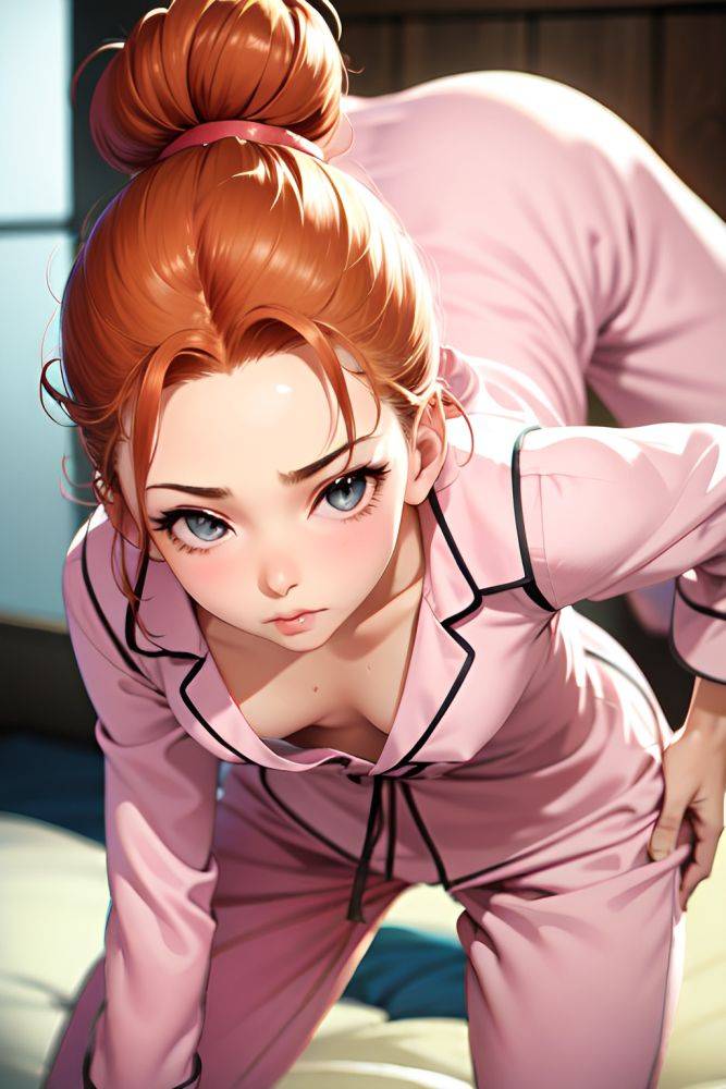 Anime Skinny Small Tits 50s Age Pouting Lips Face Ginger Hair Bun Hair Style Light Skin Soft + Warm Bar Close Up View Bending Over Pajamas 3685281659380904146 - AI Hentai - #main