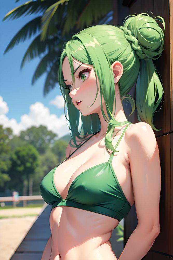 Anime Busty Small Tits 30s Age Angry Face Green Hair Hair Bun Hair Style Light Skin Painting Wedding Side View Plank Bikini 3682173818832853612 - AI Hentai - #main